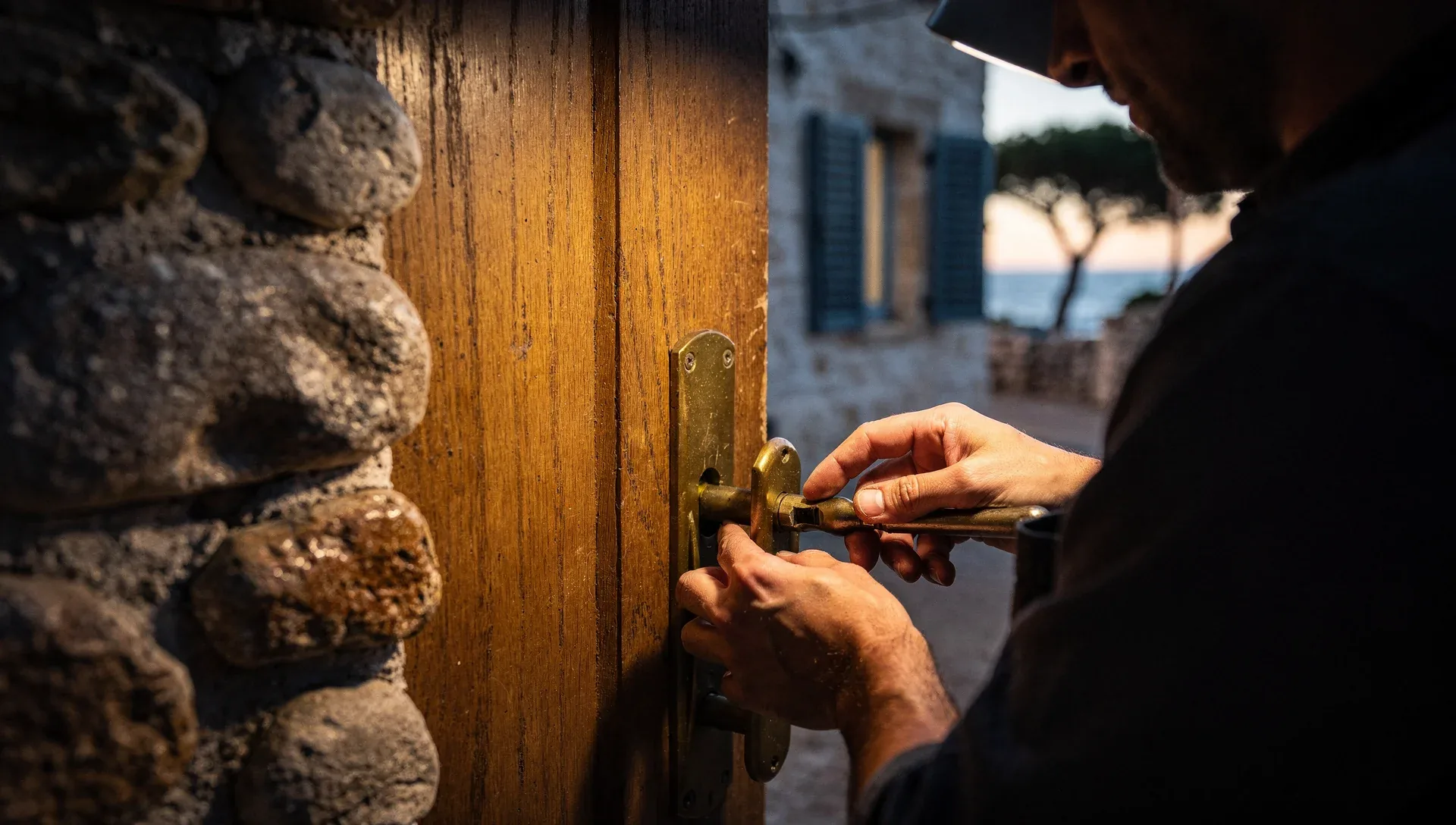 Artisan serrurier au travail sur une serrure à Le Barcarès